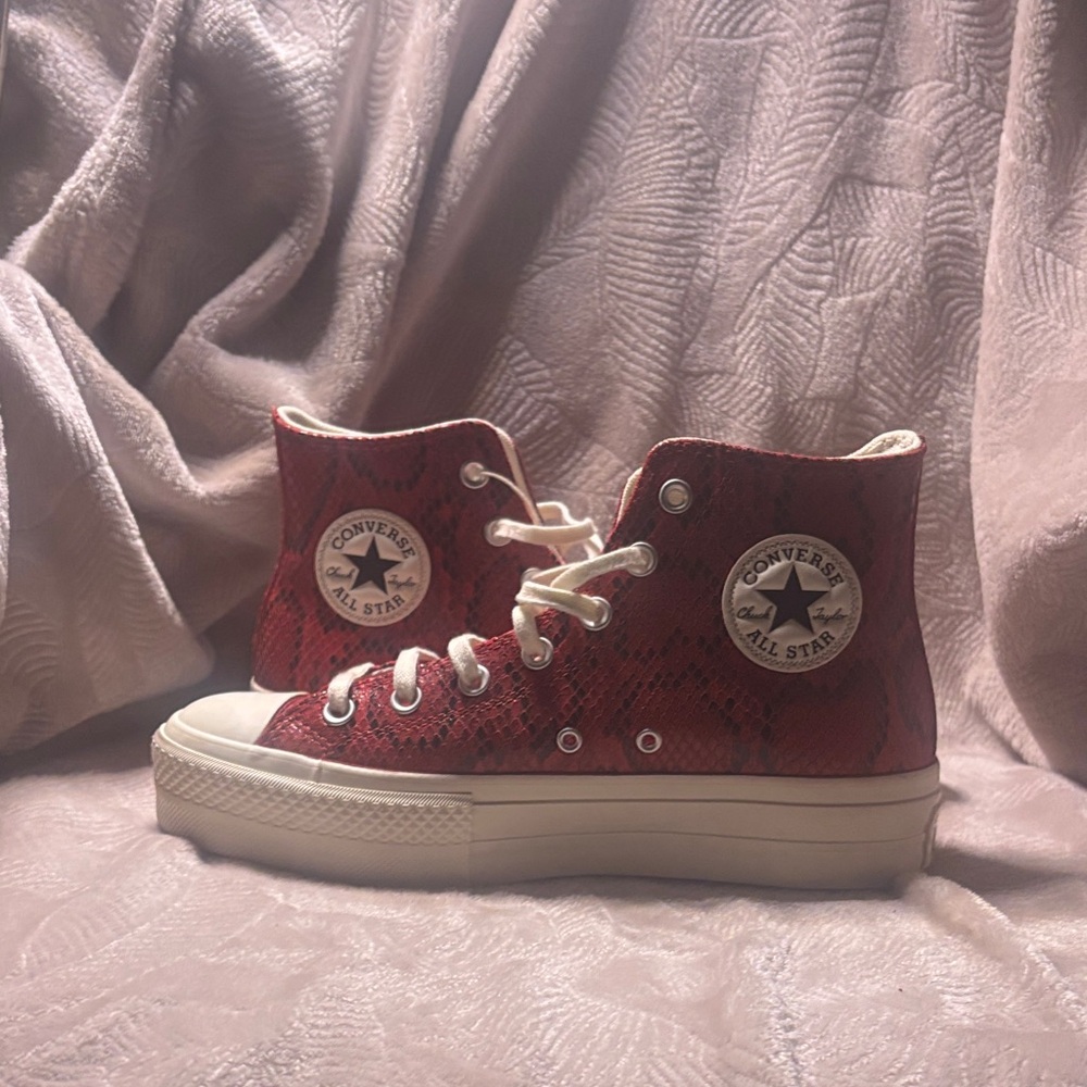 Converse Women's High-Top Sneakers in Red Snake Print
